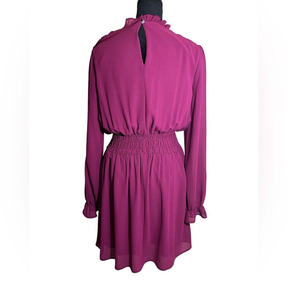 She + Sky Magenta Long Sleeve Mini Dress Sheer With Lining Women’s Size Medium - Picture 6 of 9